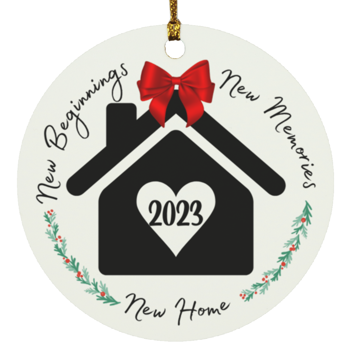 New Home Red Bow Circle Ornament - Dearly Loved Designs