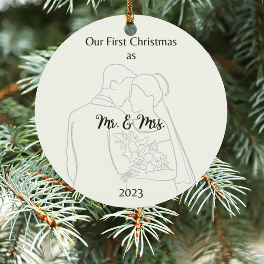 Our First Christmas as Mr. & Mrs. Circle Ornament - Dearly Loved Designs