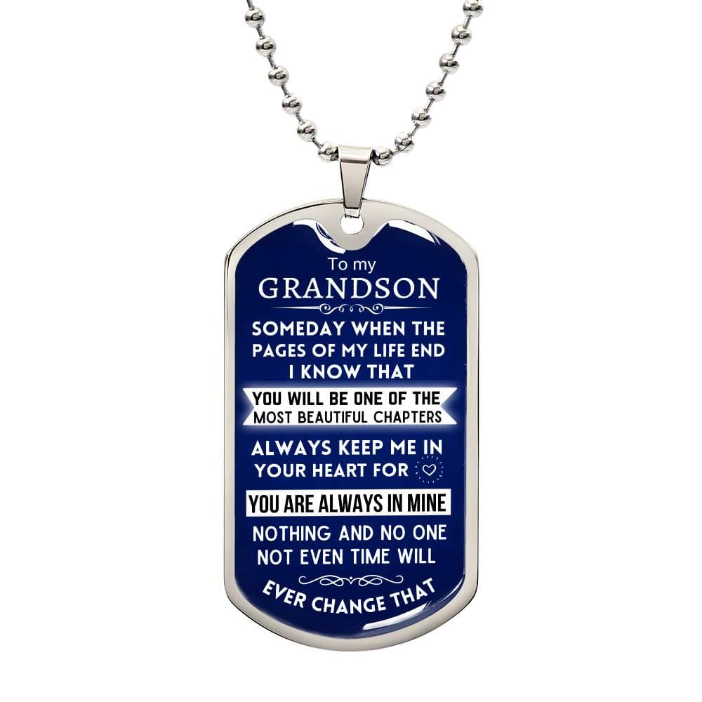 To Grandson - Most Beautiful Chapter - Military Tag - Dark Blue - Dearly Loved Designs