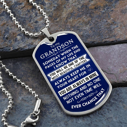 To Grandson - Most Beautiful Chapter - Military Tag - Dark Blue - Dearly Loved Designs