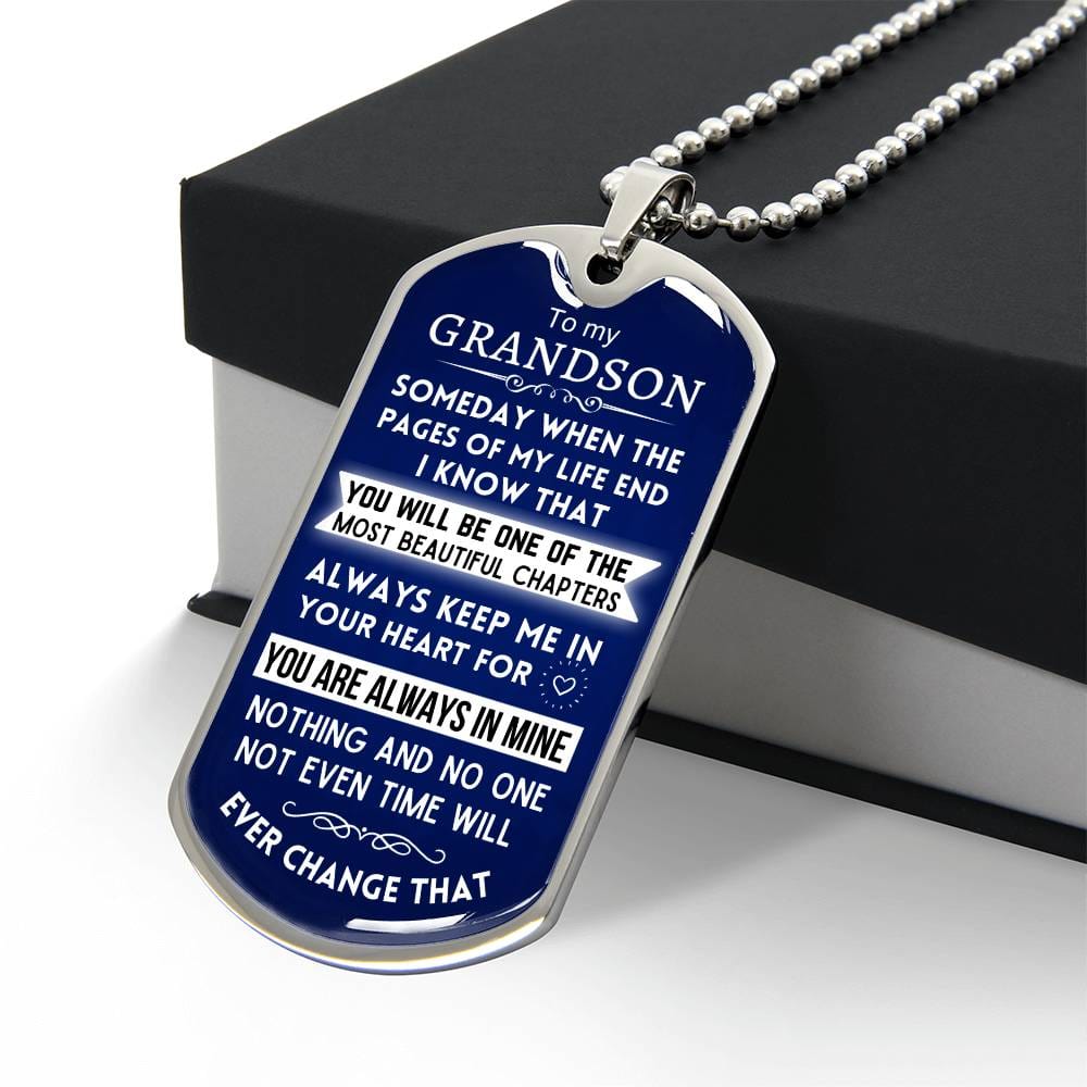 To Grandson - Most Beautiful Chapter - Military Tag - Dark Blue - Dearly Loved Designs