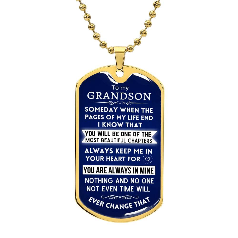 To Grandson - Most Beautiful Chapter - Military Tag - Dark Blue - Dearly Loved Designs