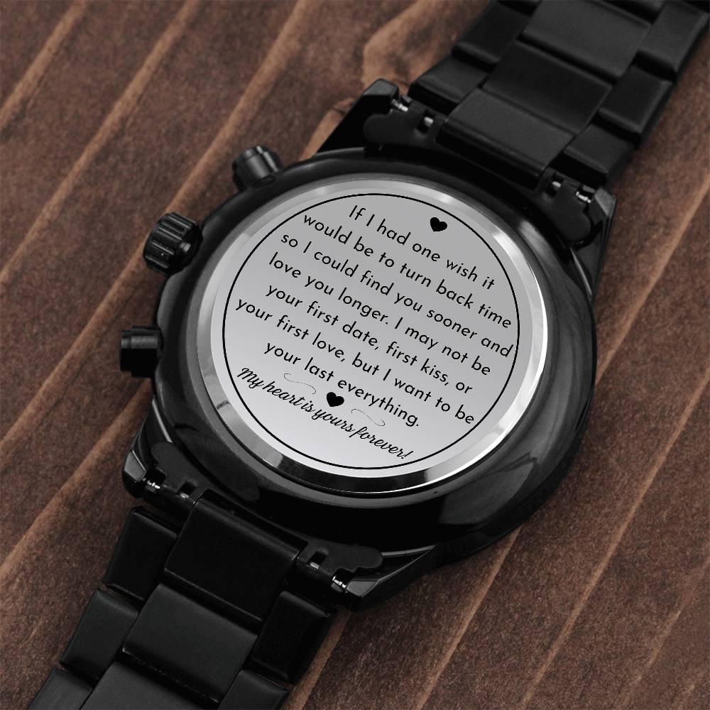 Find You Sooner and Love You Longer - Engraved Black Chronograph - Dearly Loved Designs