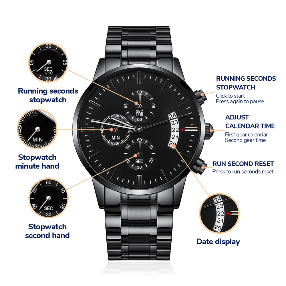 With God All Things Are Possible - Engraved Black Chronograph Watch - Dearly Loved Designs