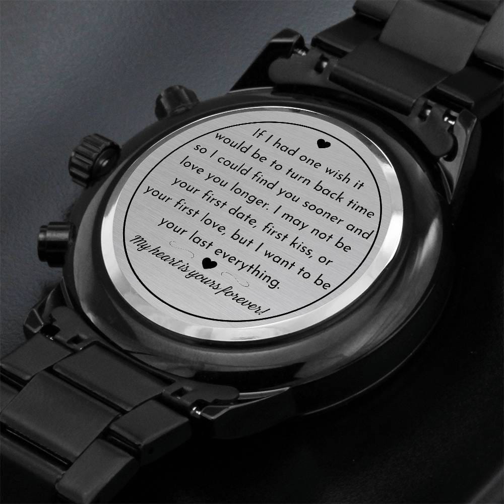 Find You Sooner and Love You Longer - Engraved Black Chronograph - Dearly Loved Designs