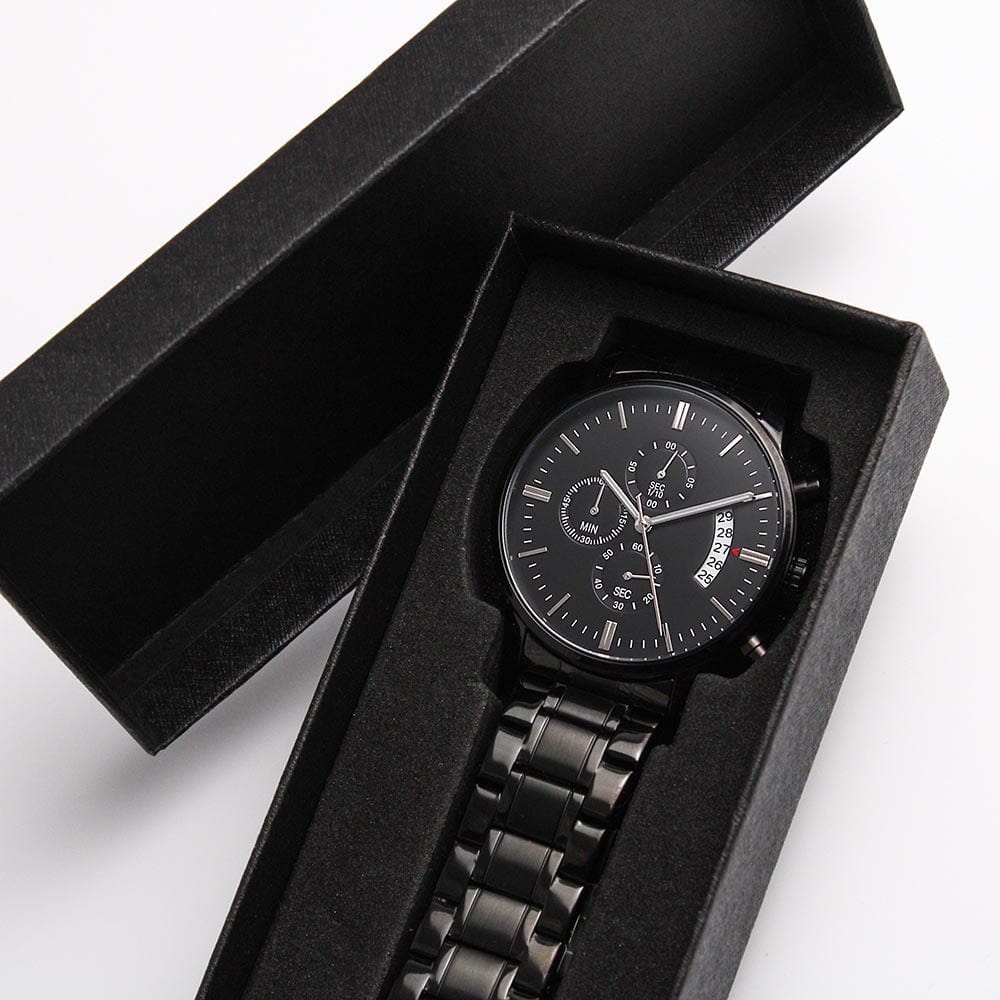 Dear Dad, My Greatest Hero, From Daughter - Engraved Black Chronograph Watch - Dearly Loved Designs