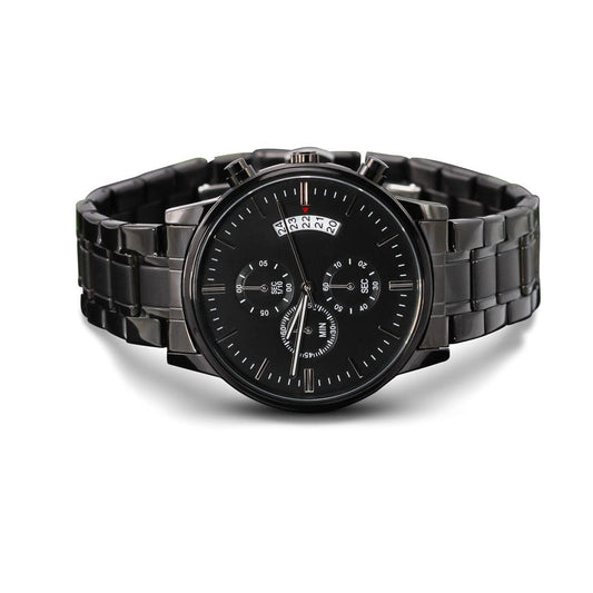 Customizable Black Chronograph Watch - Engraved with Your Message - Dearly Loved Designs