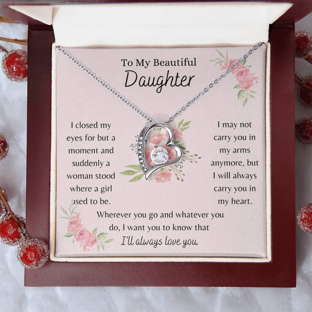 To My Beautiful Daughter, I'll Always Love You - Pink Bouquet - Forever Love Necklace - Dearly Loved Designs