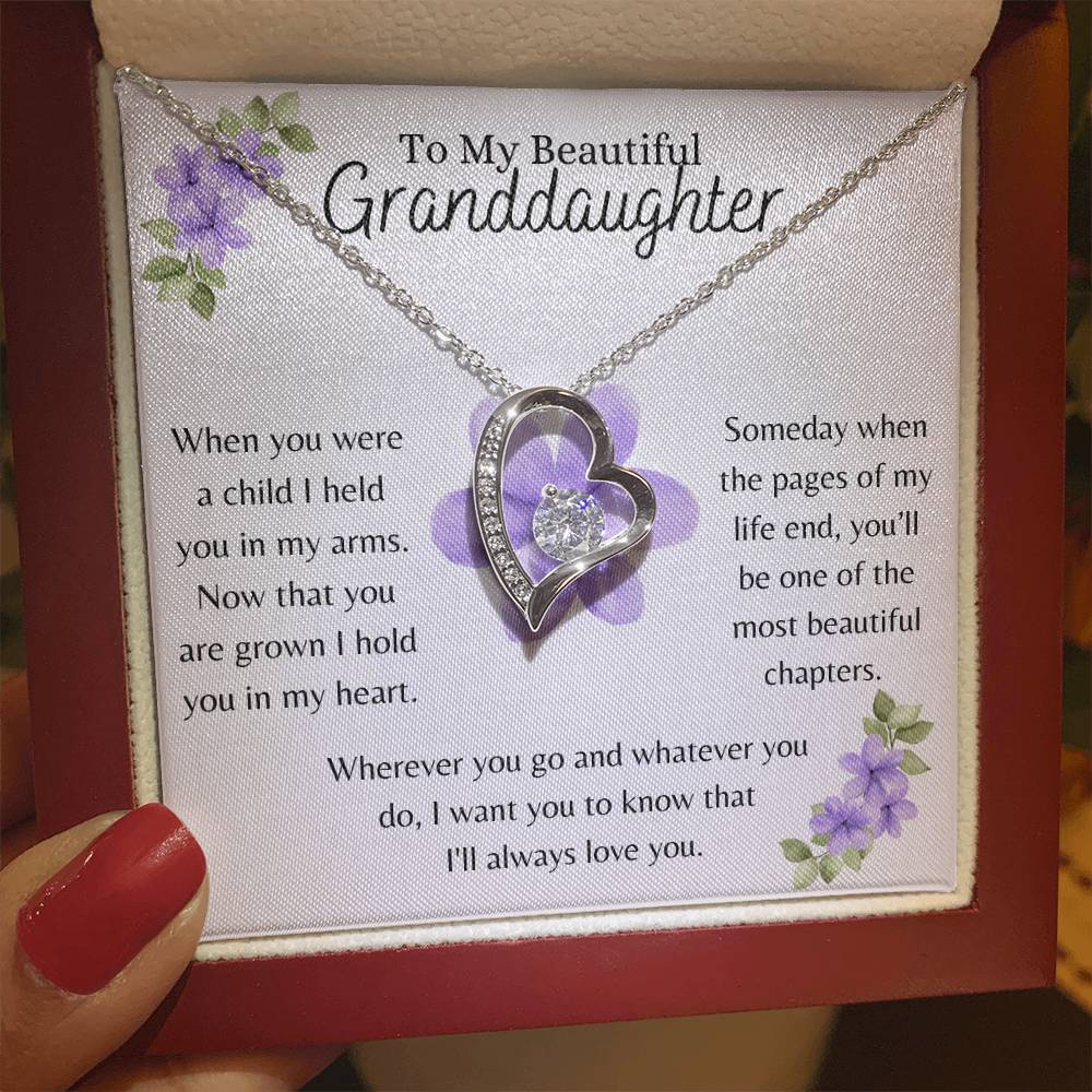 To My Beautiful Granddaughter, I Hold You in My Heart - Forever Love Necklace - Dearly Loved Designs