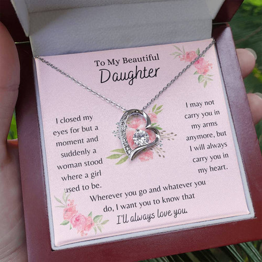 To My Beautiful Daughter, I'll Always Love You - Pink Bouquet - Forever Love Necklace - Dearly Loved Designs