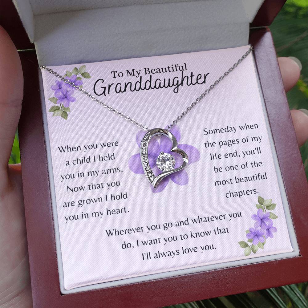 To My Beautiful Granddaughter, I Hold You in My Heart - Forever Love Necklace - Dearly Loved Designs