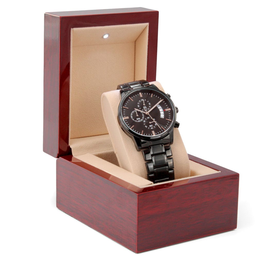 Dear Dad, My Greatest Hero, From Daughter - Engraved Black Chronograph Watch - Dearly Loved Designs