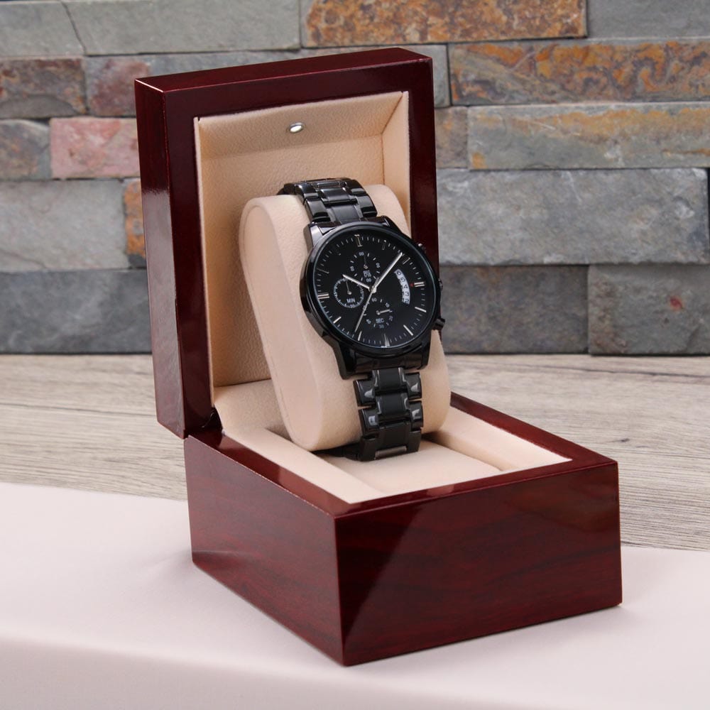 Dear Husband, My Heart Is Yours Forever - Engraved Black Chronograph - Dearly Loved Designs