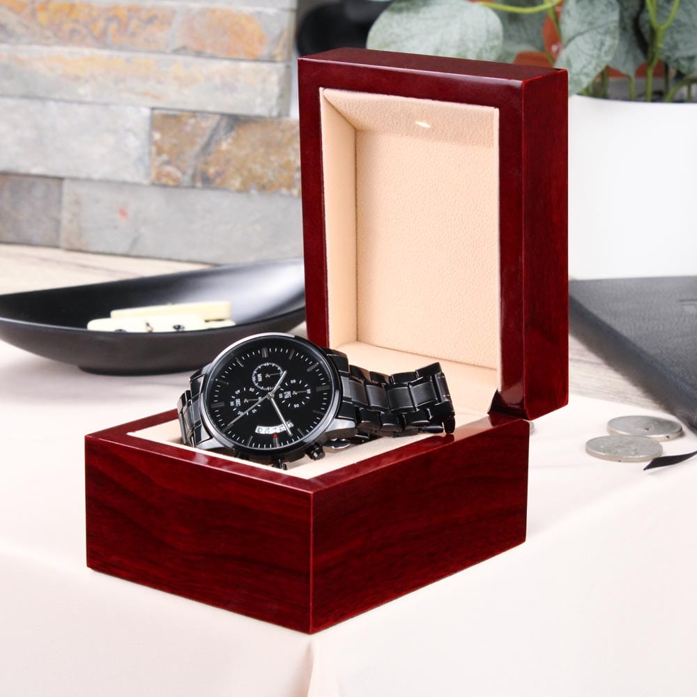 With God All Things Are Possible - Engraved Black Chronograph Watch - Dearly Loved Designs