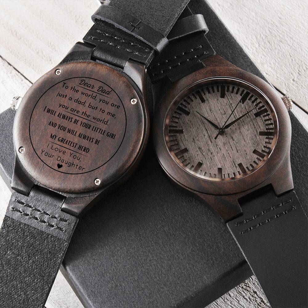 Dear Dad, My Greatest Hero, From Daughter - Engraved Wooden Watch - Dearly Loved Designs