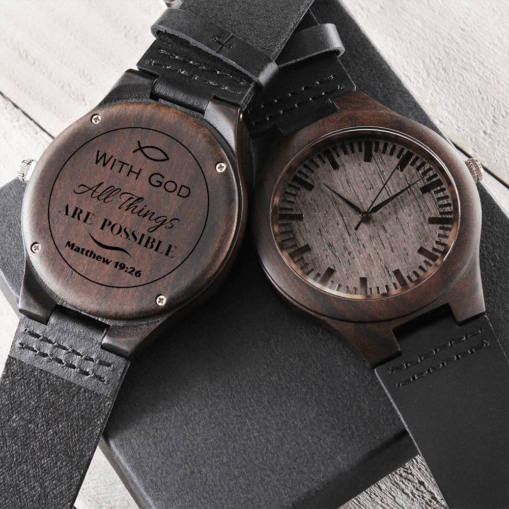 With God All Things Are Possible - Engraved Wooden Watch - Dearly Loved Designs