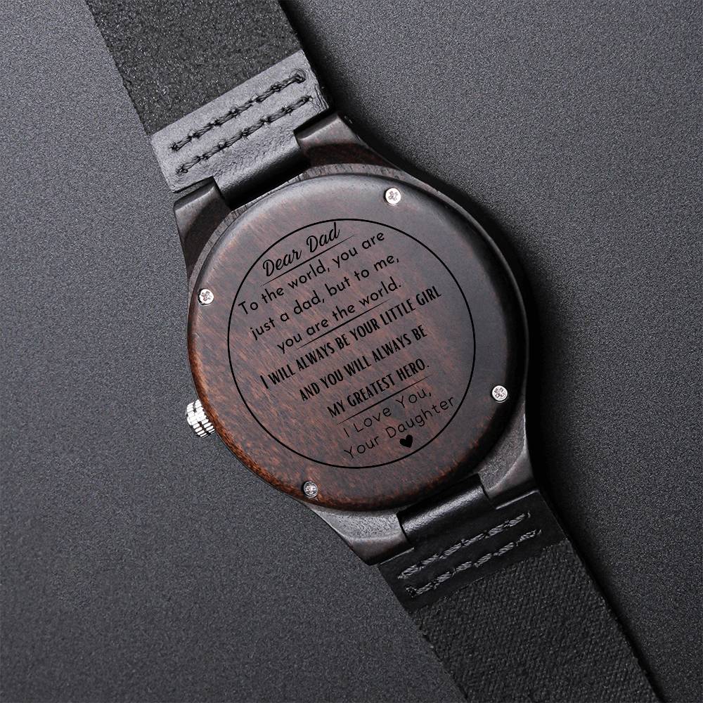 Dear Dad, My Greatest Hero, From Daughter - Engraved Wooden Watch - Dearly Loved Designs