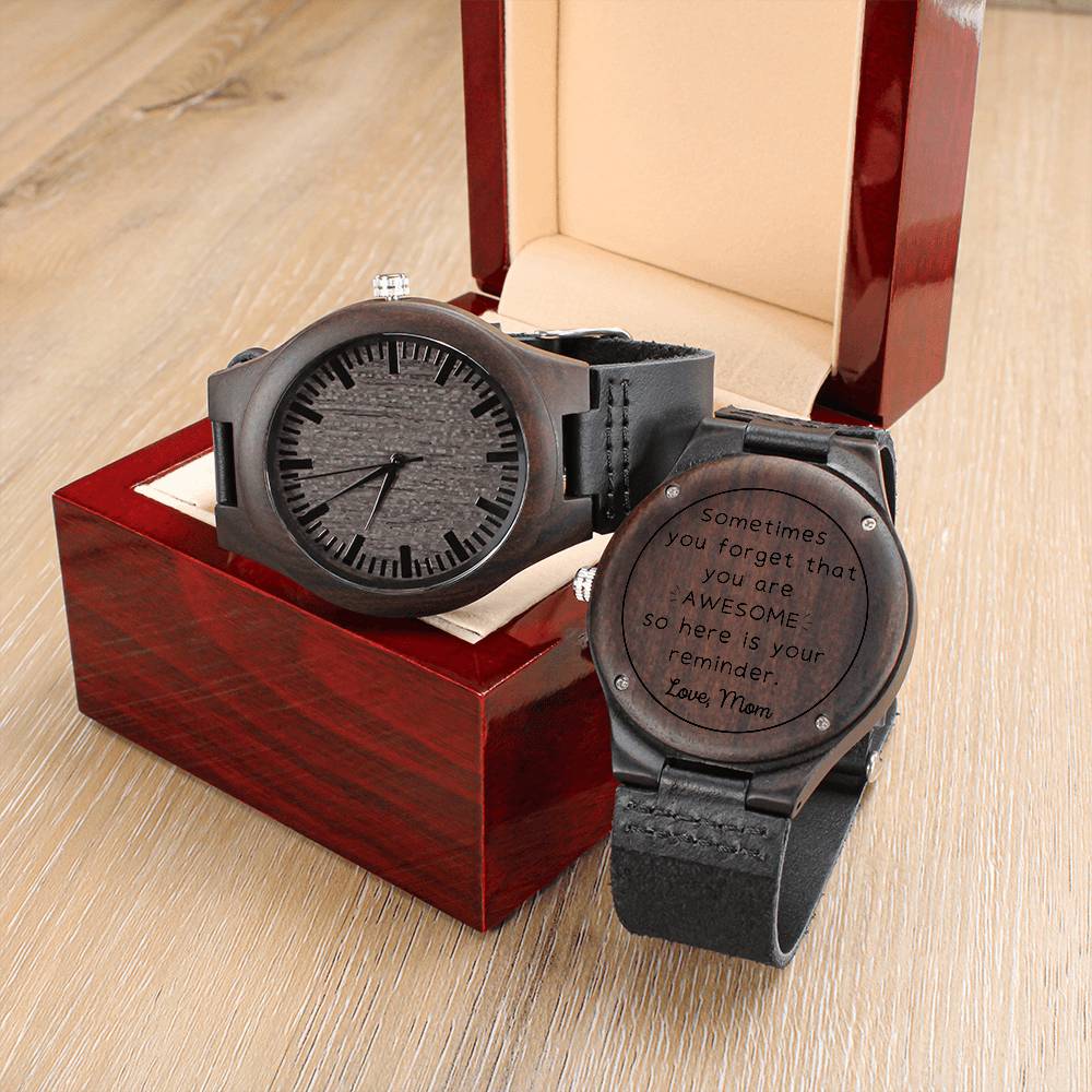 You Are Awesome, Love, Mom - Engraved Wooden Watch - Dearly Loved Designs