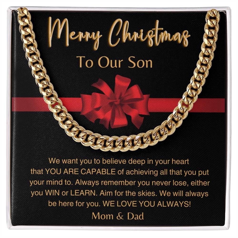 Merry Christmas, To Our Son - Cuban Link Necklace - Dearly Loved Designs