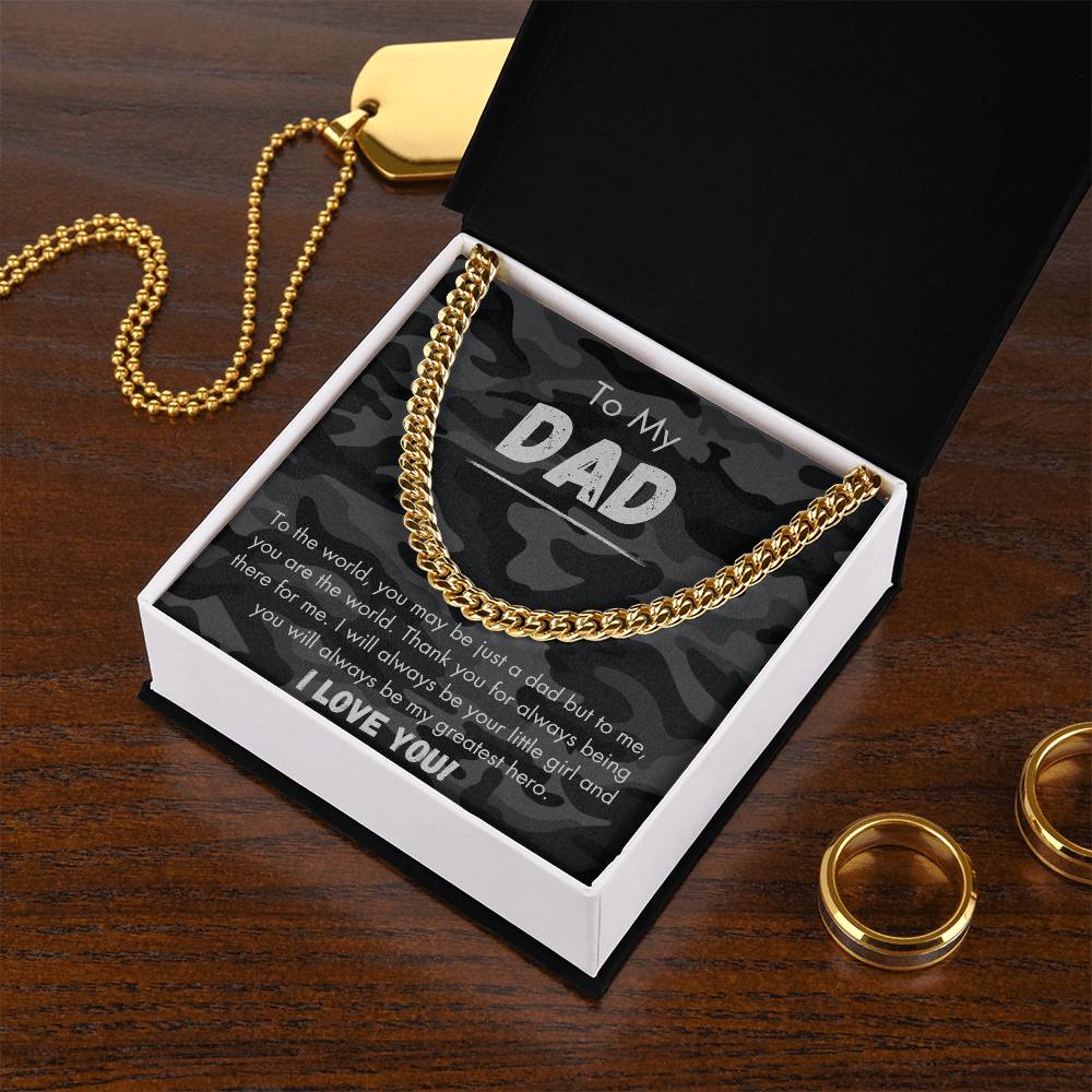 To My Dad - Greatest Hero - Camo - Cuban Link Chain - Dearly Loved Designs