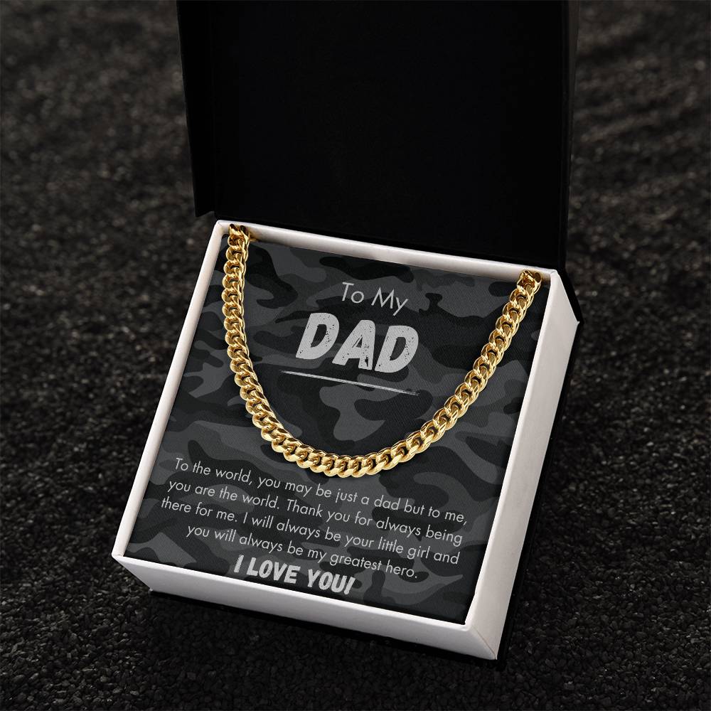 To My Dad - Greatest Hero - Camo - Cuban Link Chain - Dearly Loved Designs