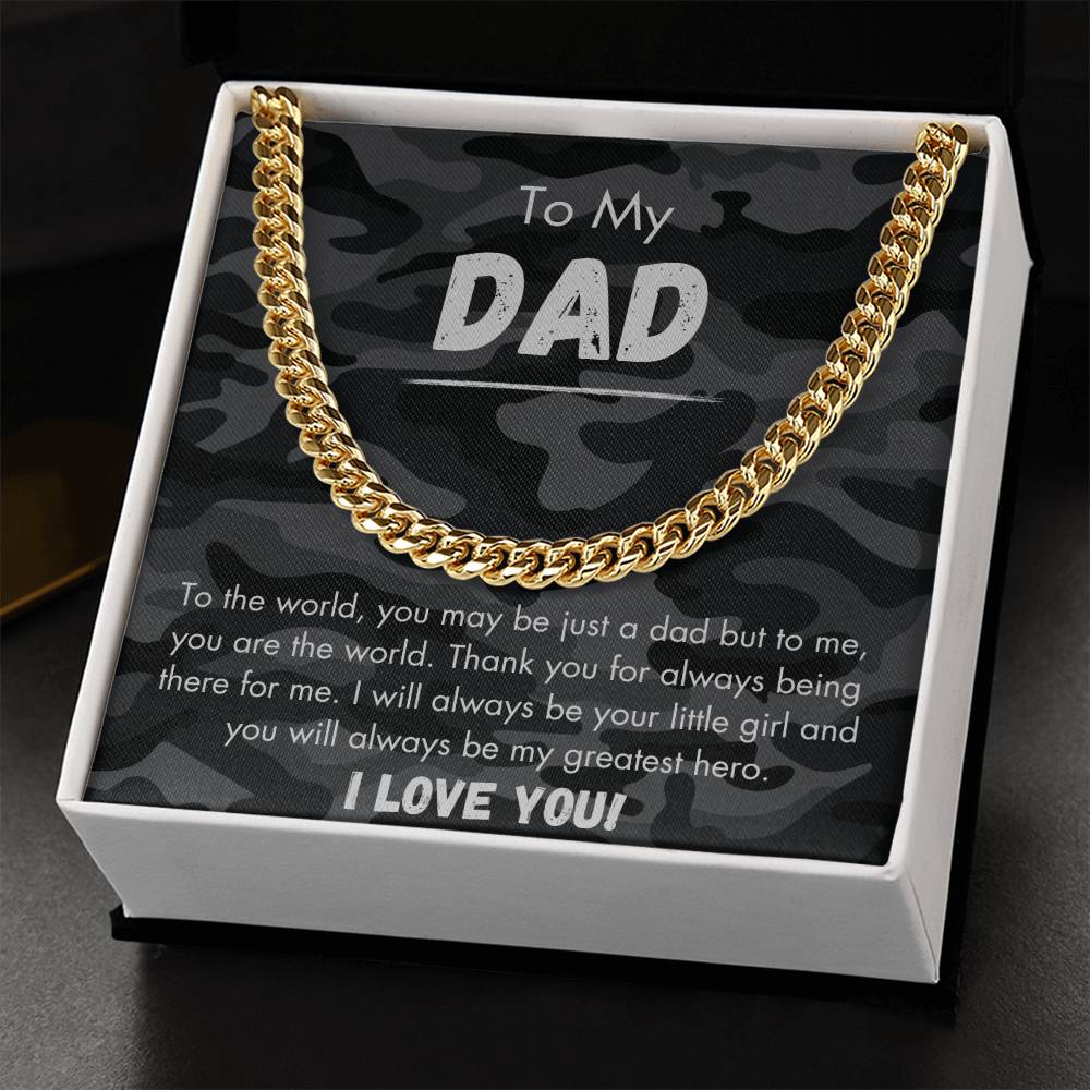 To My Dad - Greatest Hero - Camo - Cuban Link Chain - Dearly Loved Designs