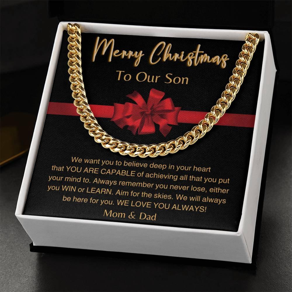 Merry Christmas, To Our Son - Cuban Link Necklace - Dearly Loved Designs