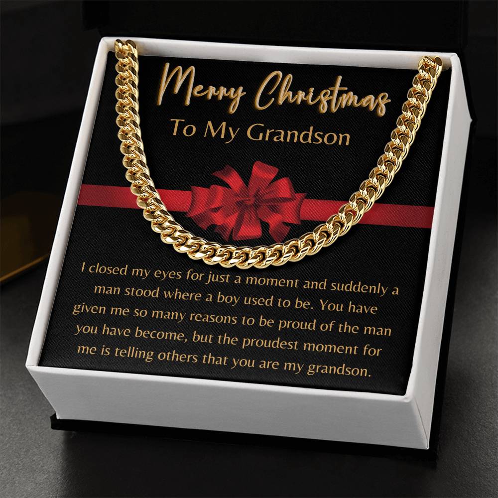 Merry Christmas, To My Grandson - Cuban Link Chain - Dearly Loved Designs