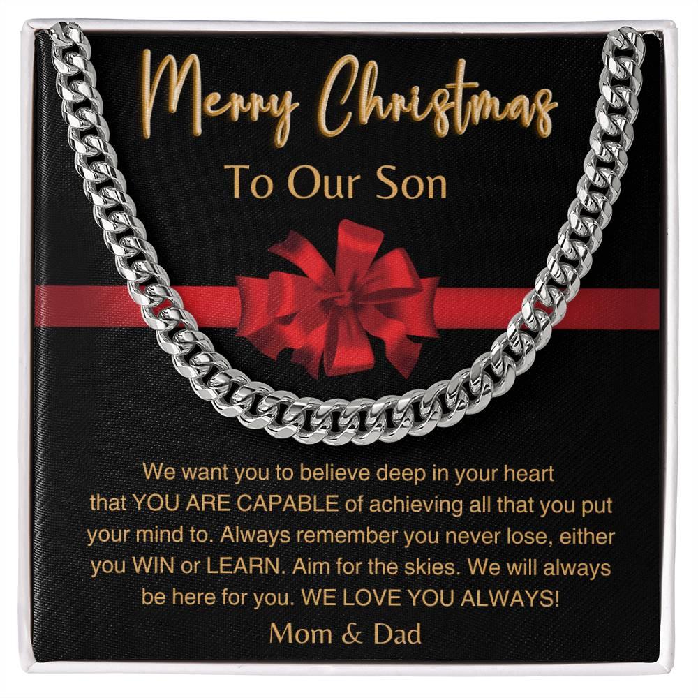 Merry Christmas, To Our Son - Cuban Link Necklace - Dearly Loved Designs