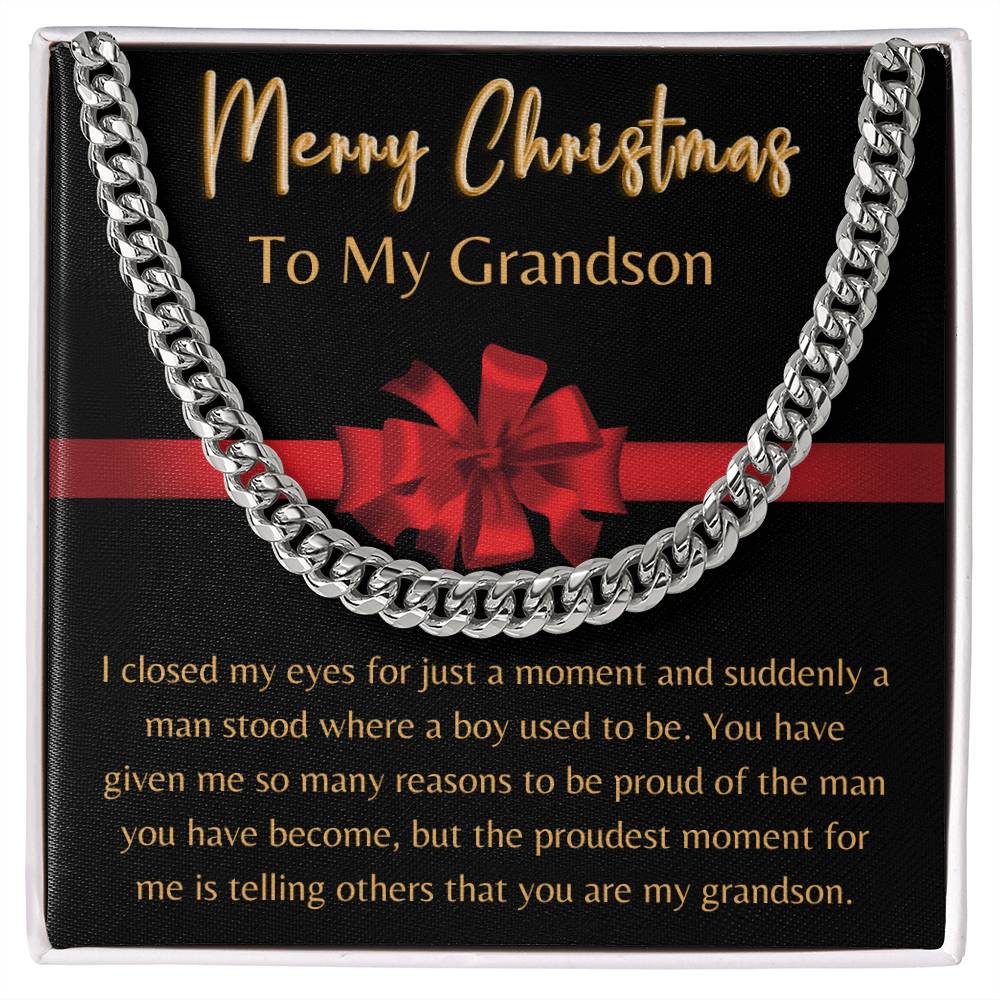 Merry Christmas, To My Grandson - Cuban Link Chain - Dearly Loved Designs