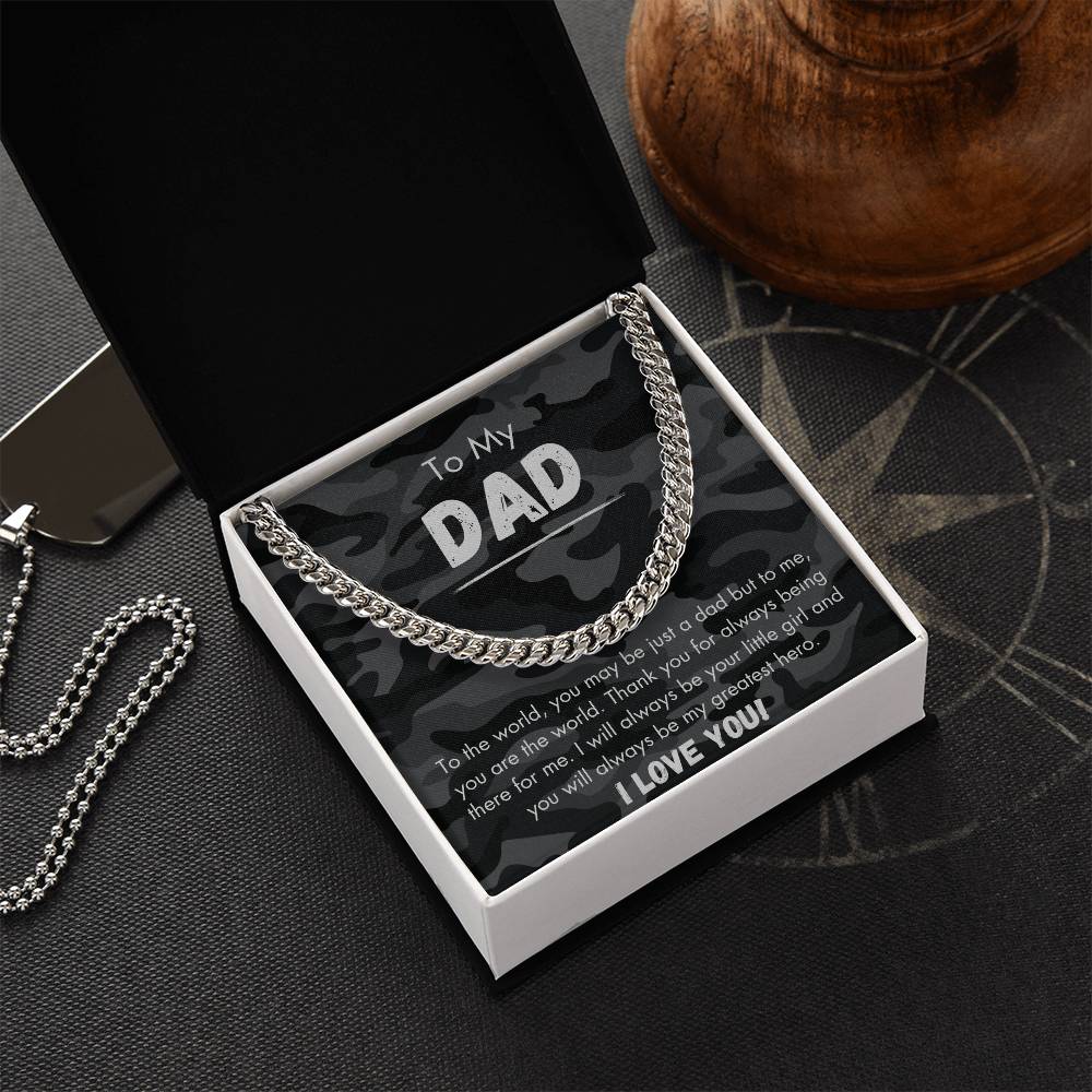 To My Dad - Greatest Hero - Camo - Cuban Link Chain - Dearly Loved Designs