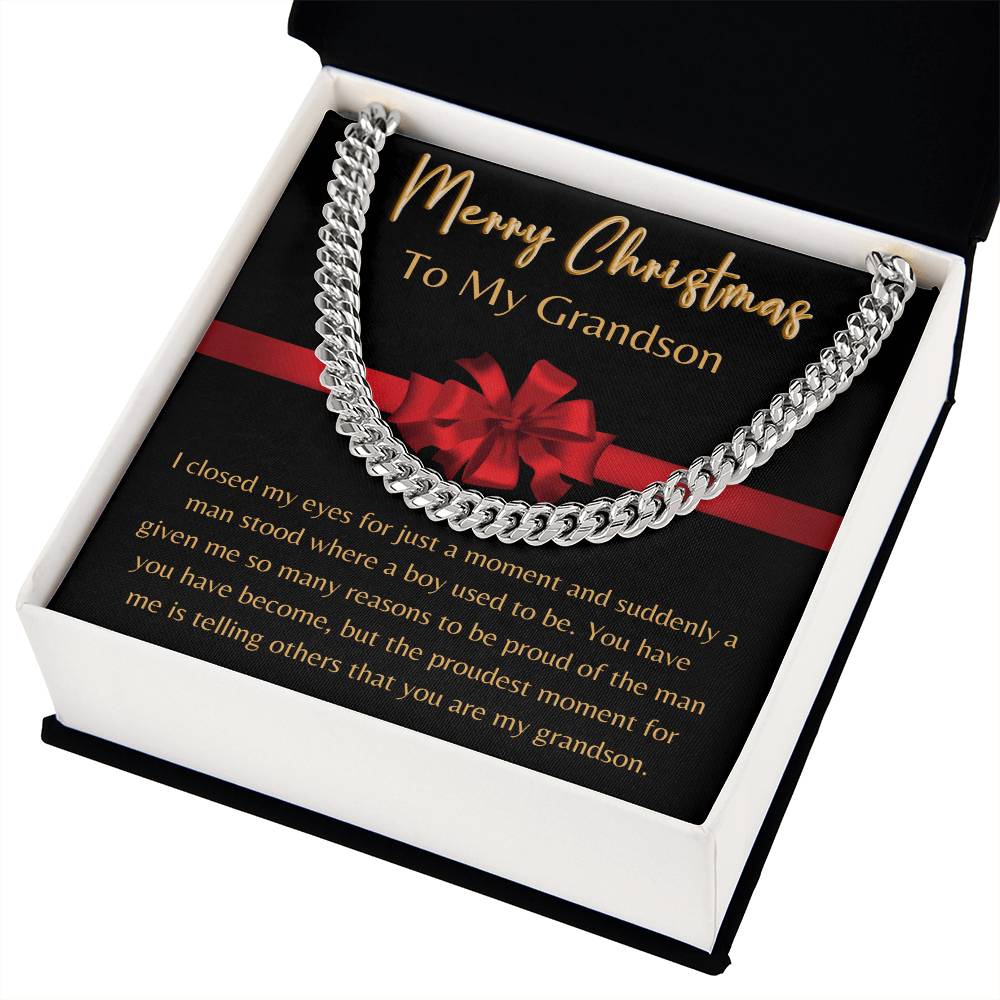 Merry Christmas, To My Grandson - Cuban Link Chain - Dearly Loved Designs