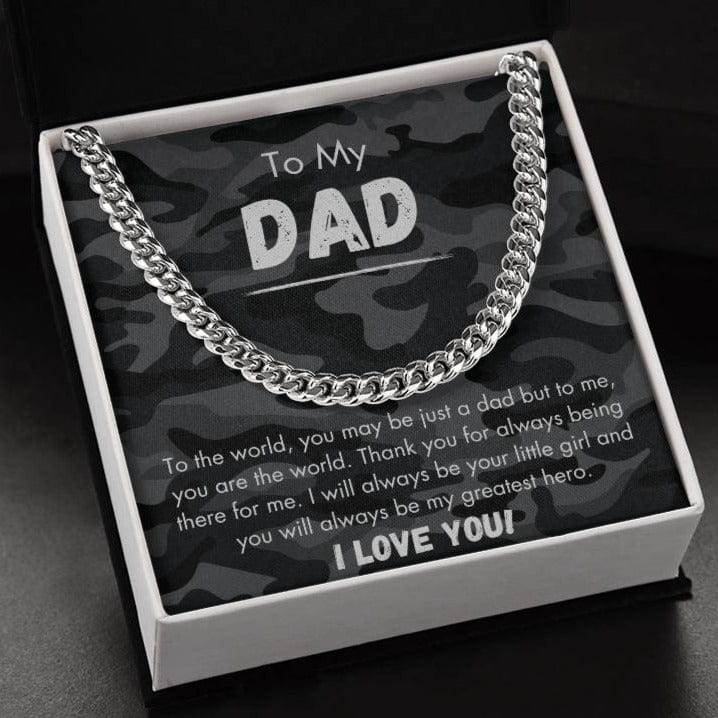 To My Dad - Greatest Hero - Camo - Cuban Link Chain - Dearly Loved Designs