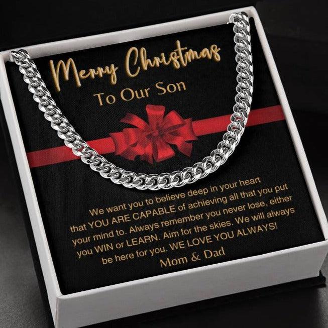 Merry Christmas, To Our Son - Cuban Link Necklace - Dearly Loved Designs