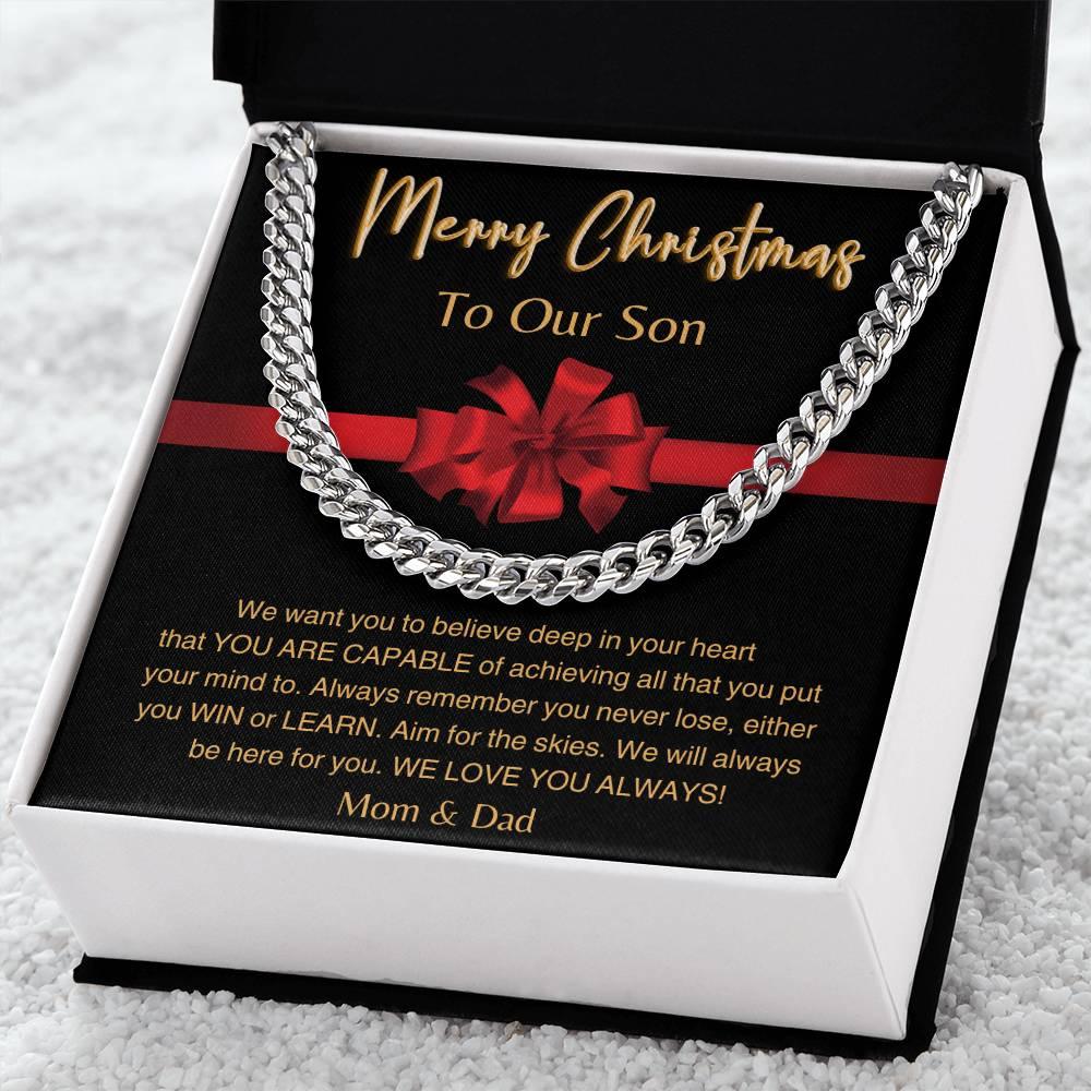 Merry Christmas, To Our Son - Cuban Link Necklace - Dearly Loved Designs