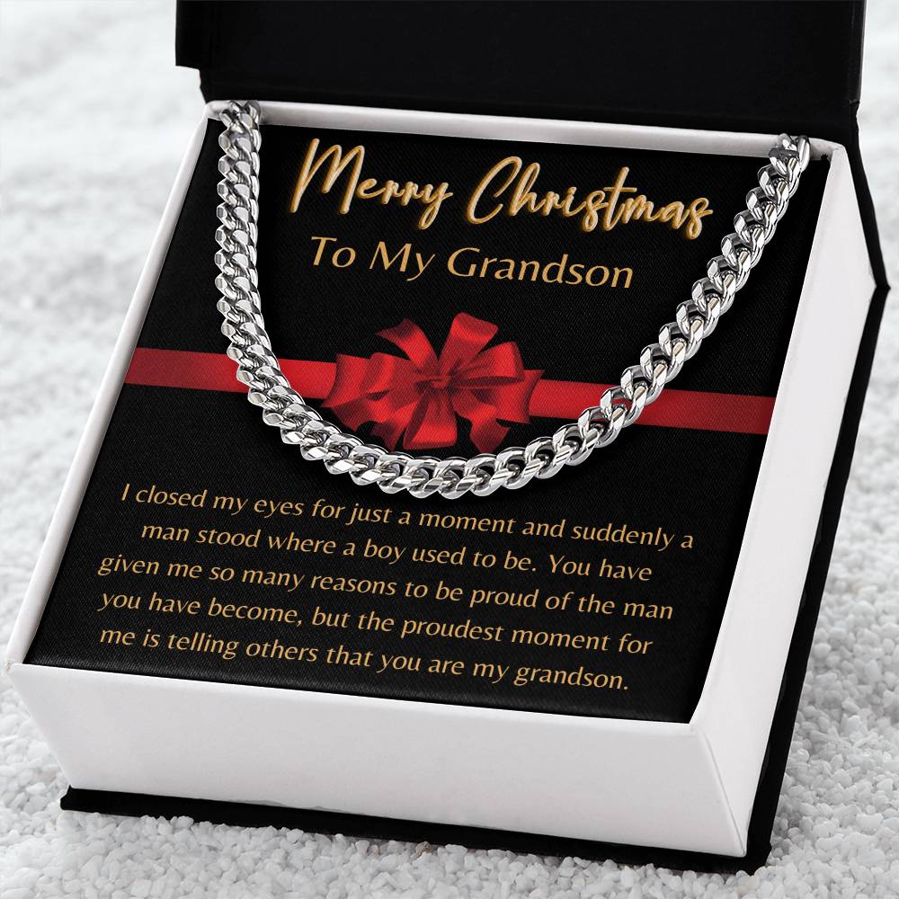 Merry Christmas, To My Grandson - Cuban Link Chain - Dearly Loved Designs