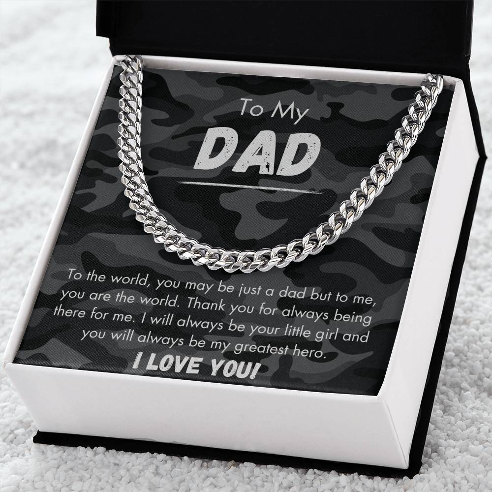 To My Dad - Greatest Hero - Camo - Cuban Link Chain - Dearly Loved Designs