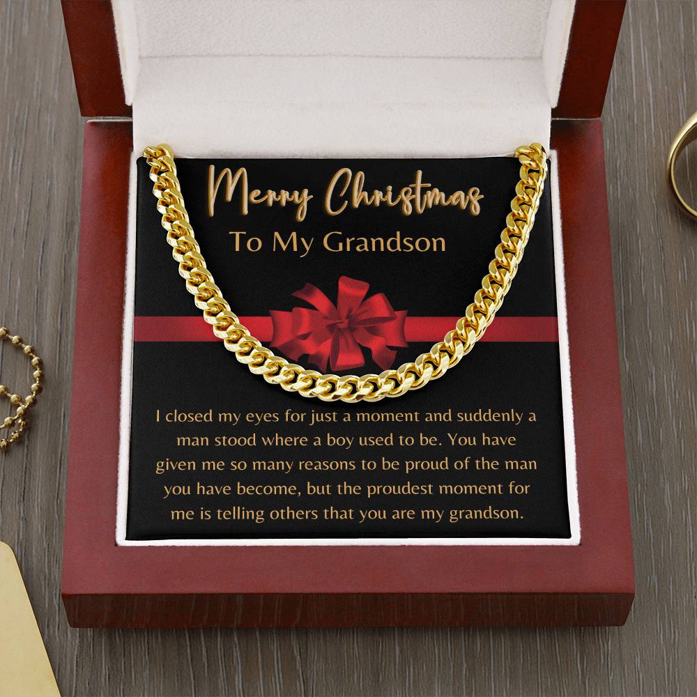 Merry Christmas, To My Grandson - Cuban Link Chain - Dearly Loved Designs