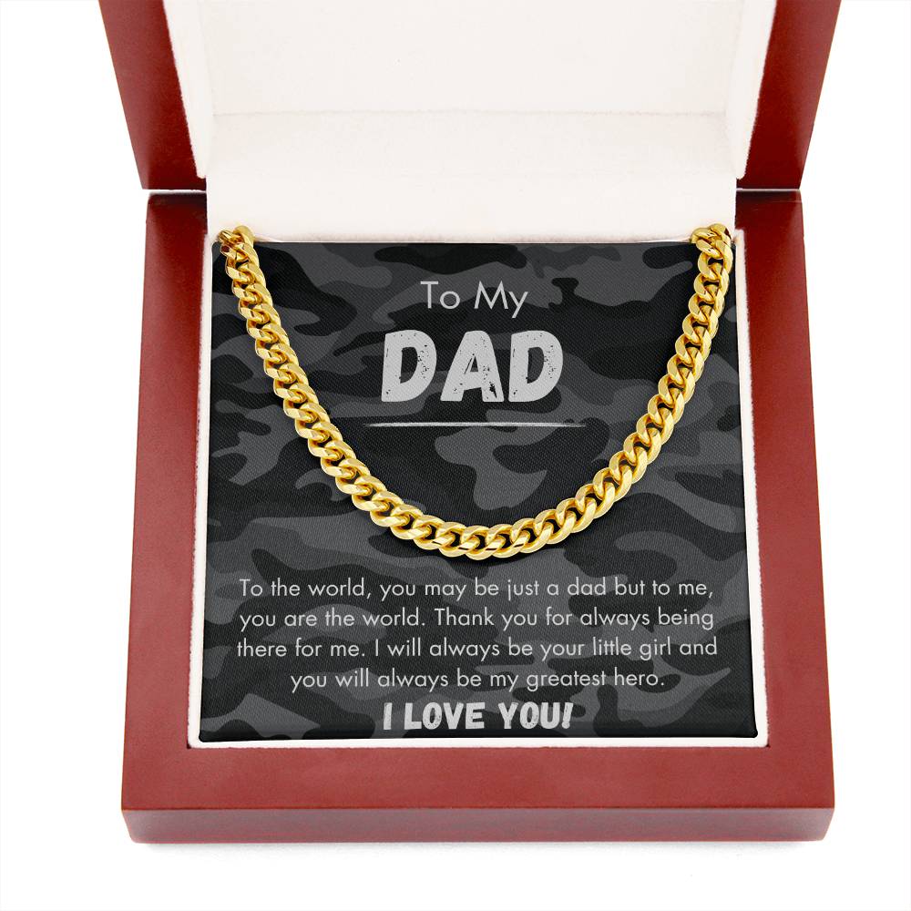 To My Dad - Greatest Hero - Camo - Cuban Link Chain - Dearly Loved Designs