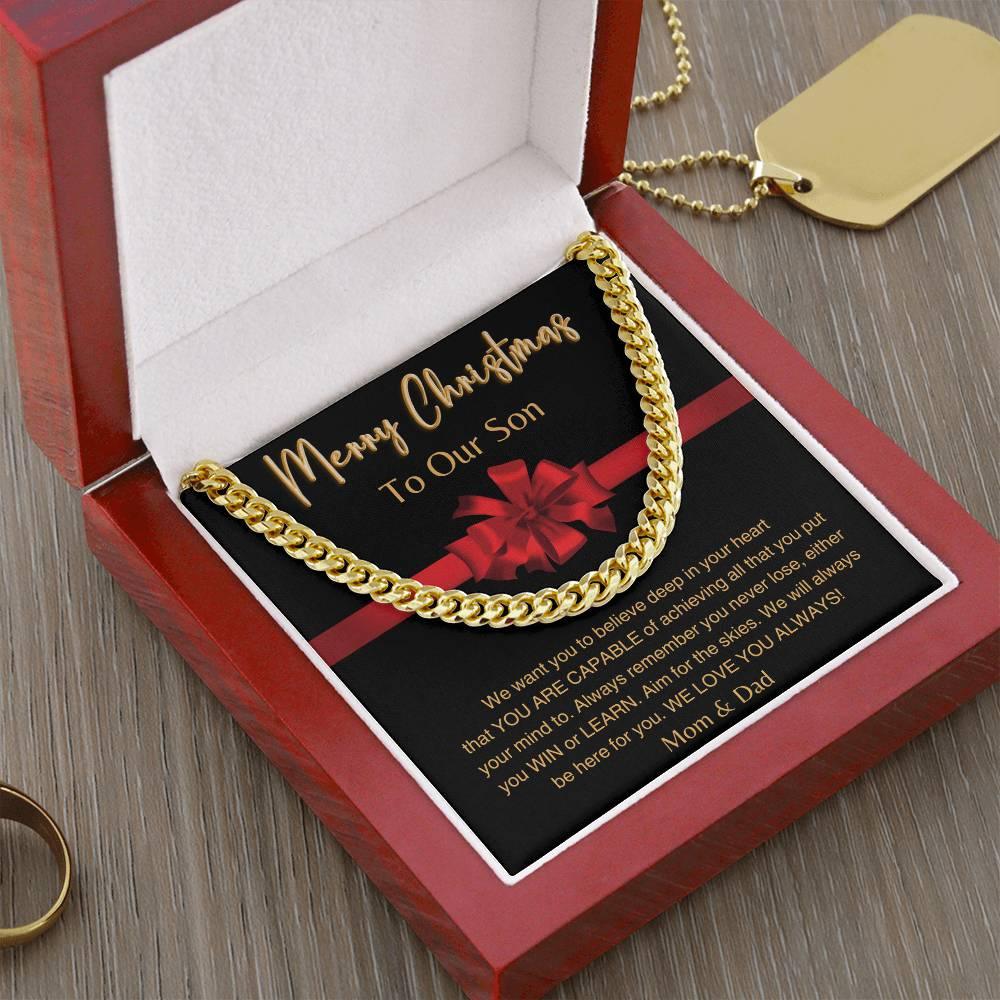 Merry Christmas, To Our Son - Cuban Link Necklace - Dearly Loved Designs