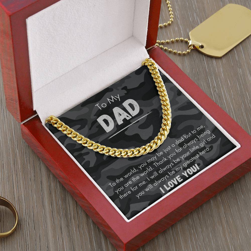 To My Dad - Greatest Hero - Camo - Cuban Link Chain - Dearly Loved Designs