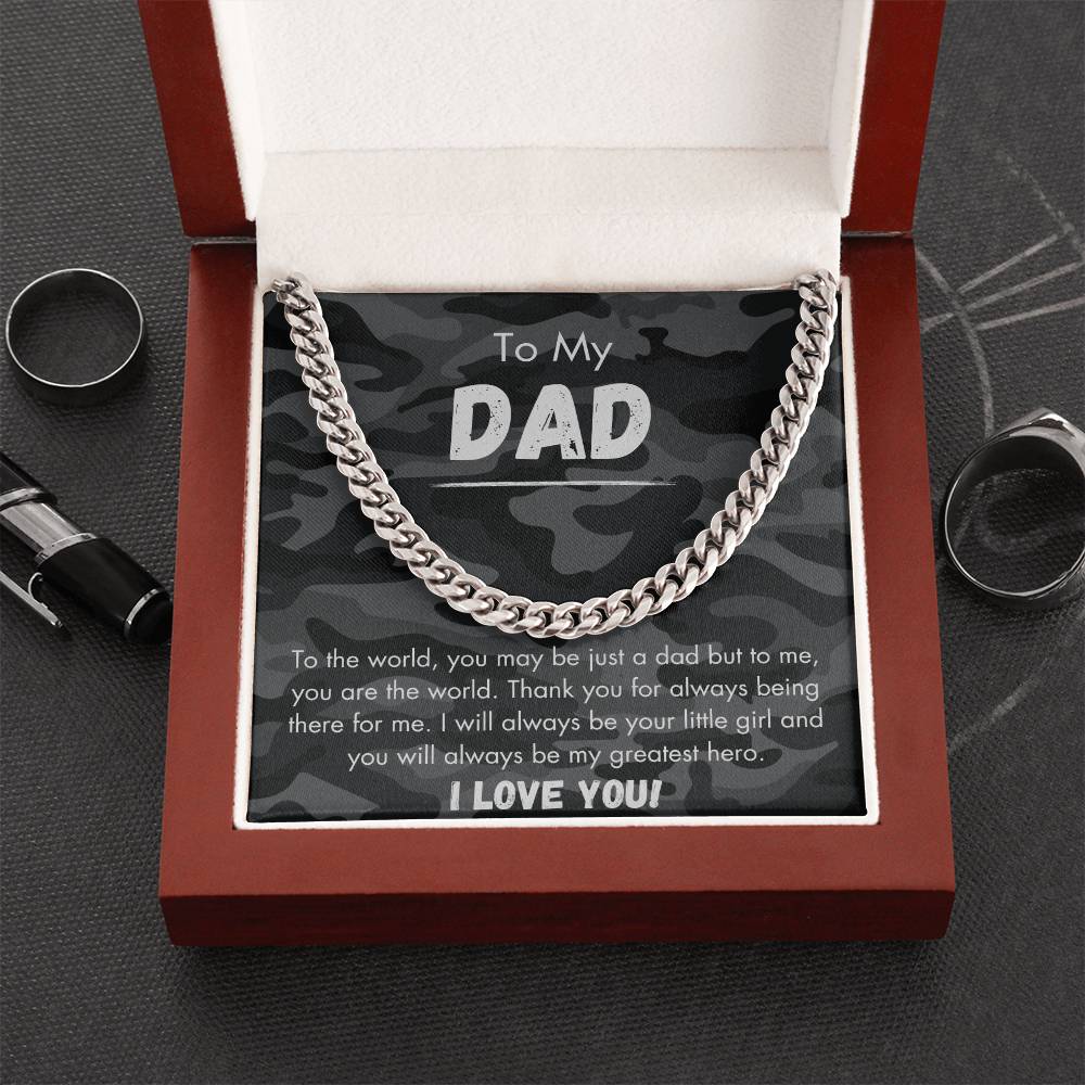 To My Dad - Greatest Hero - Camo - Cuban Link Chain - Dearly Loved Designs