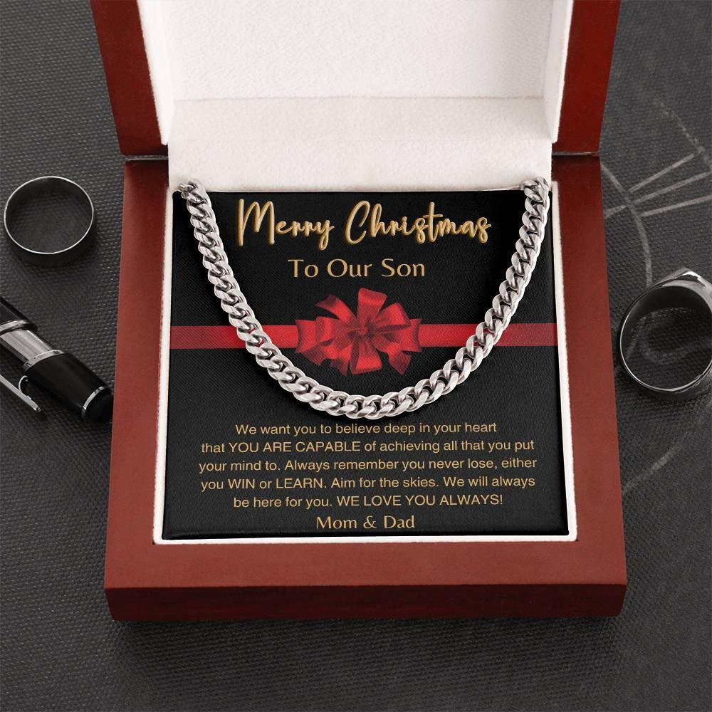 Merry Christmas, To Our Son - Cuban Link Necklace - Dearly Loved Designs