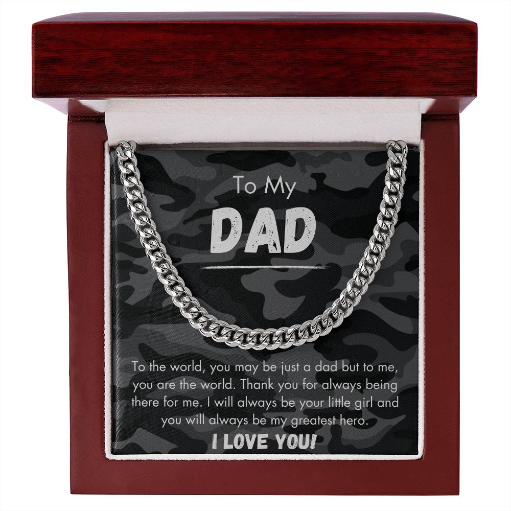 To My Dad - Greatest Hero - Camo - Cuban Link Chain - Dearly Loved Designs