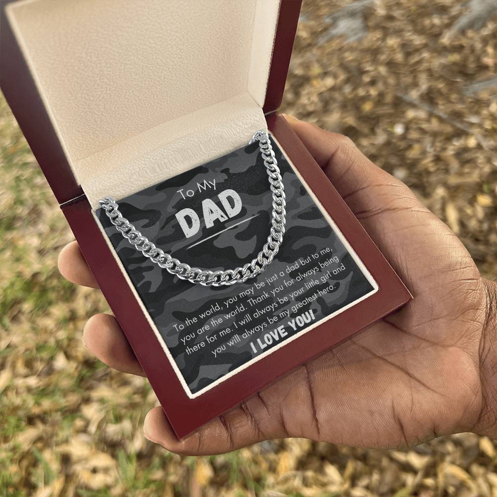 To My Dad - Greatest Hero - Camo - Cuban Link Chain - Dearly Loved Designs