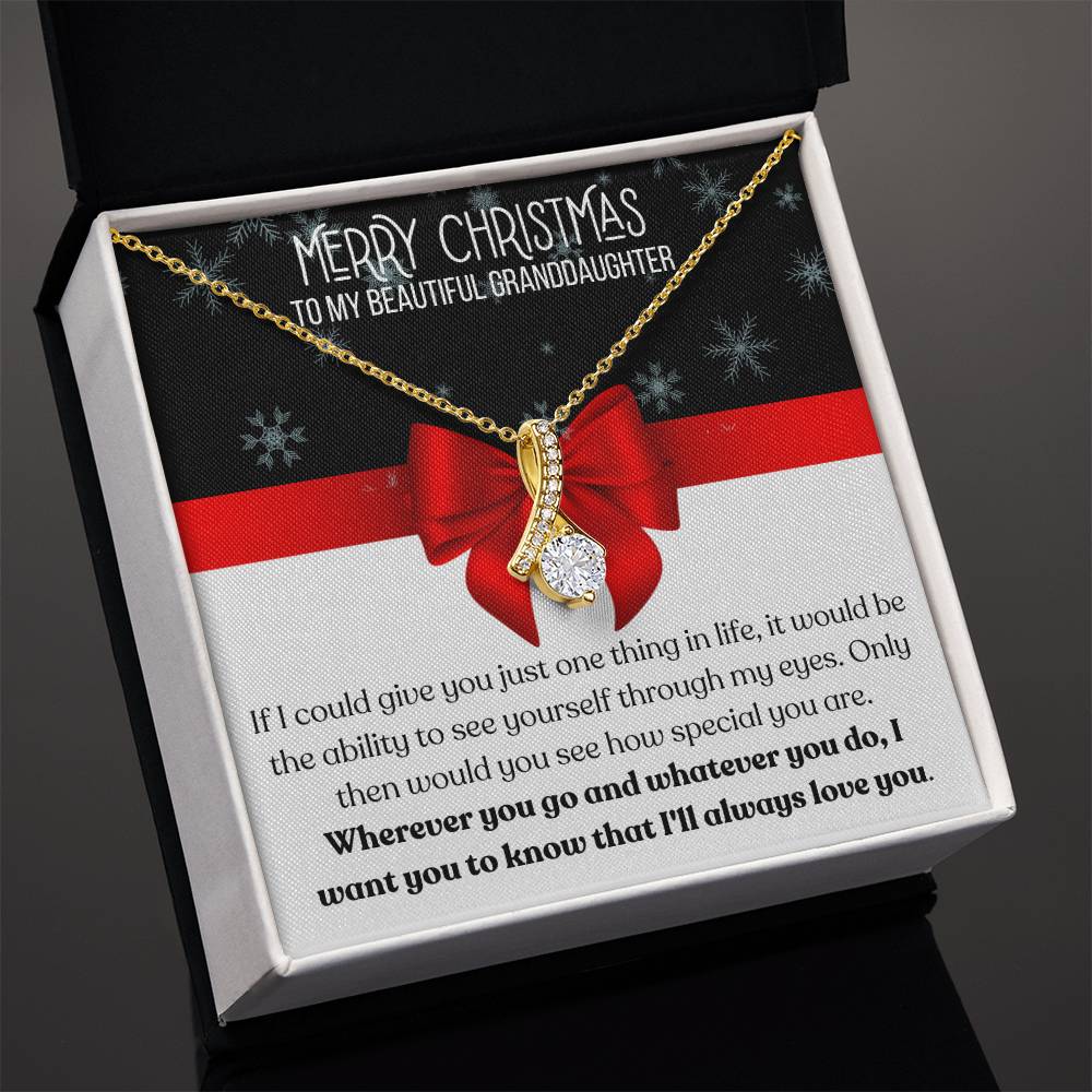 Merry Christmas, To My Beautiful Granddaughter - Red Bow - Alluring Beauty Necklace - Dearly Loved Designs