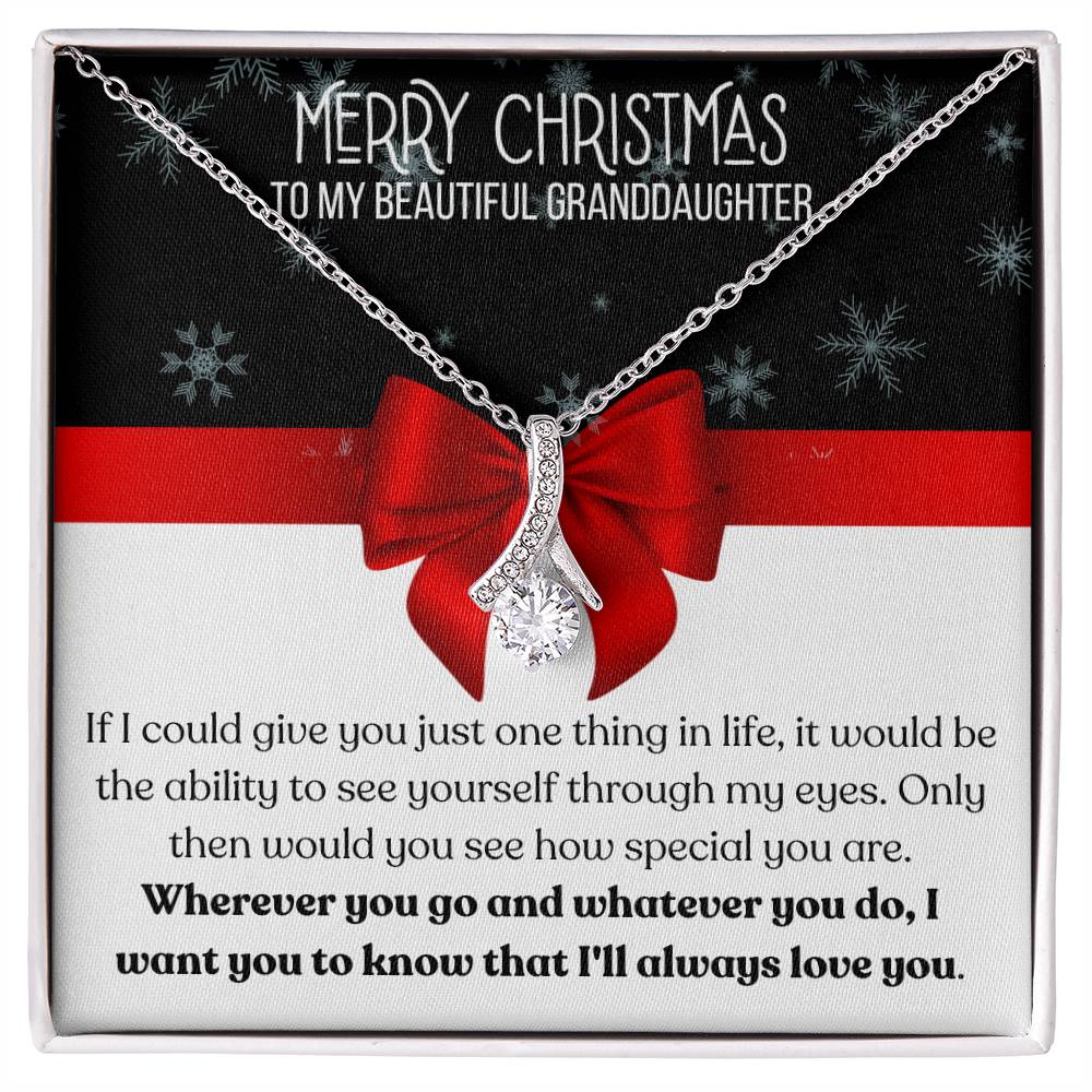 Merry Christmas, To My Beautiful Granddaughter - Red Bow - Alluring Beauty Necklace - Dearly Loved Designs