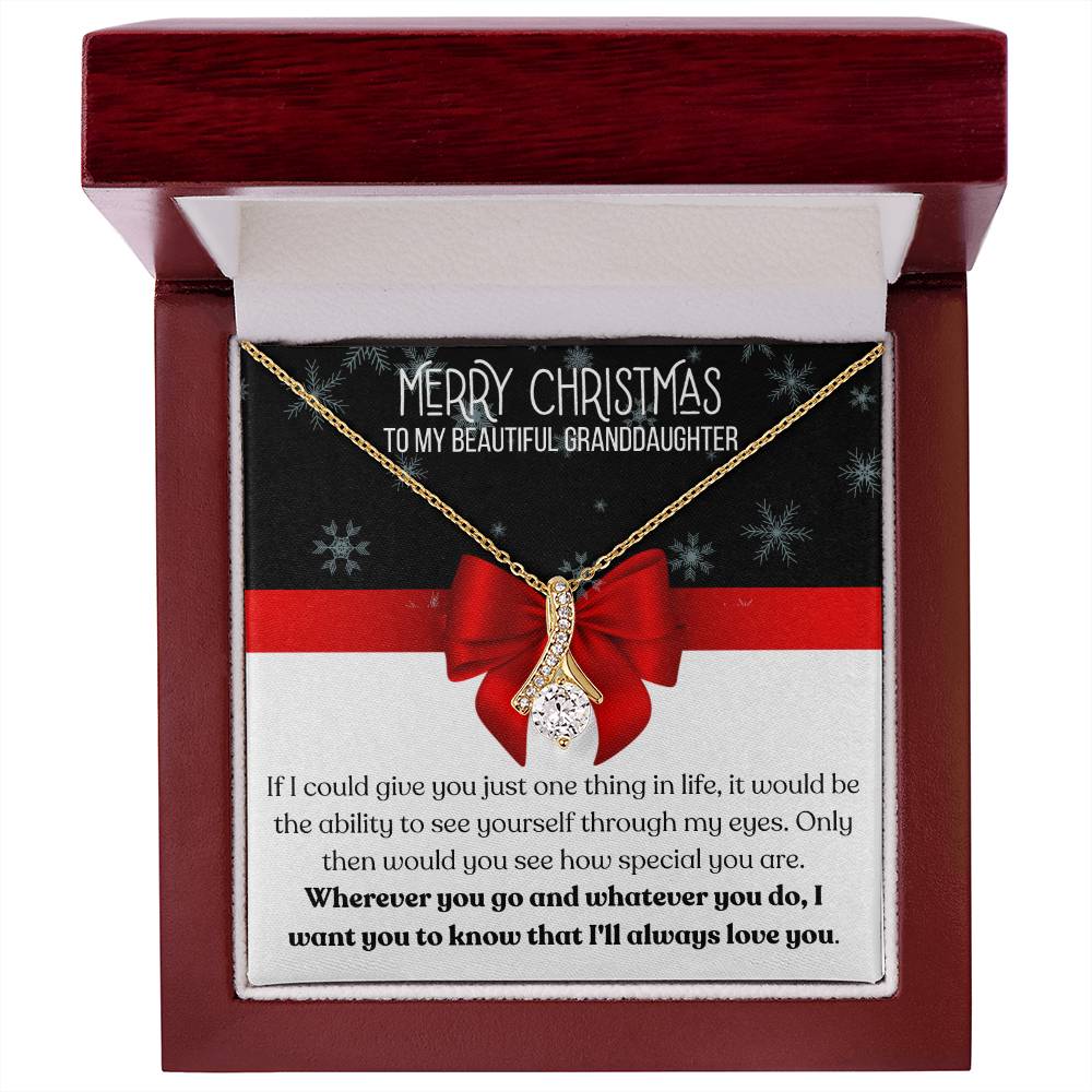 Merry Christmas, To My Beautiful Granddaughter - Red Bow - Alluring Beauty Necklace - Dearly Loved Designs