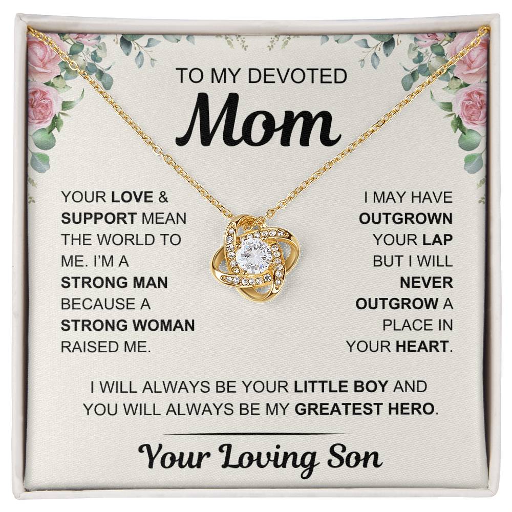 To My Devoted Mom, From Your Loving Son - Love Knot Necklace - Mother's Day Gift- Gift for Mom