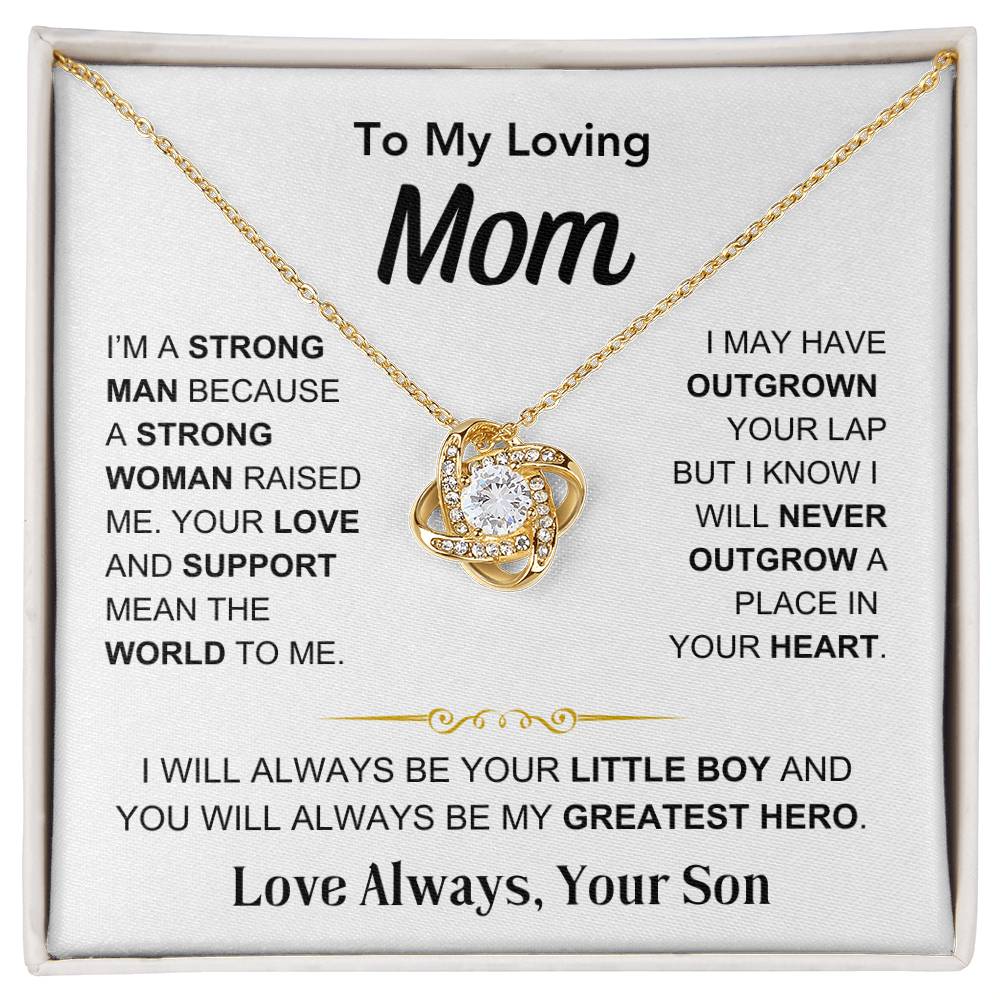 Mom- You're My Hero, From Son - Love Knot Necklace - Gift for Mom - Mother's Day